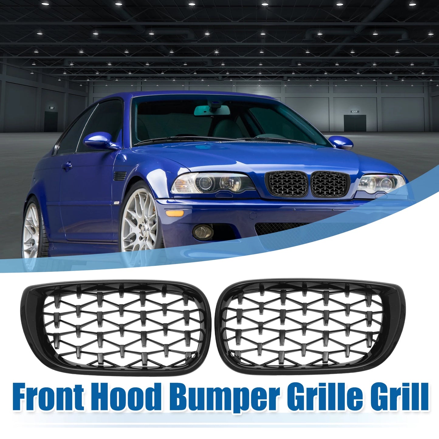 Front Hood Bumper Grille for BMW 3 Series (2002-2005) - Gloss Black Finish