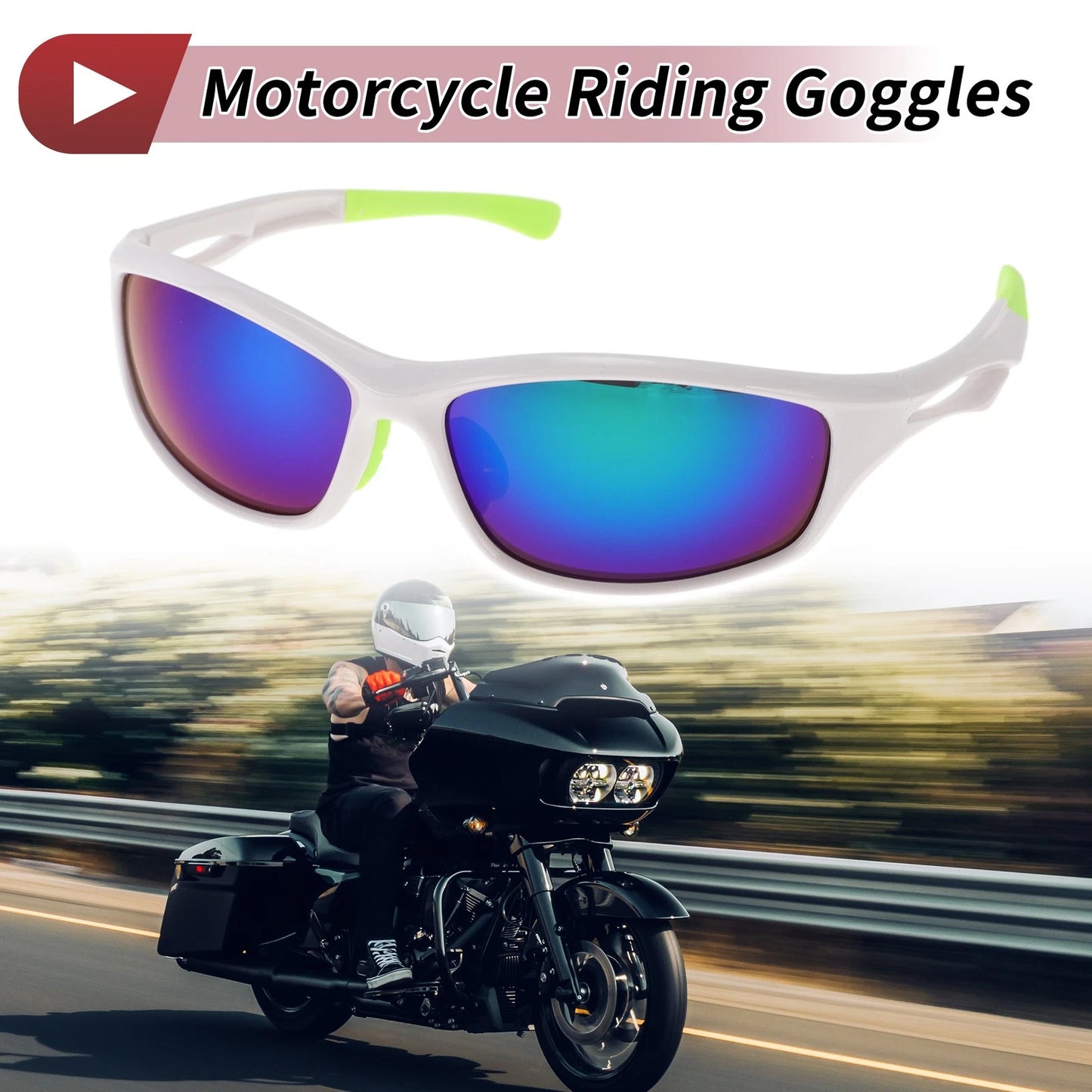 1 Pc Motorcycle Riding Goggles Green Lens White Frame for PC Cycling Sunglasses