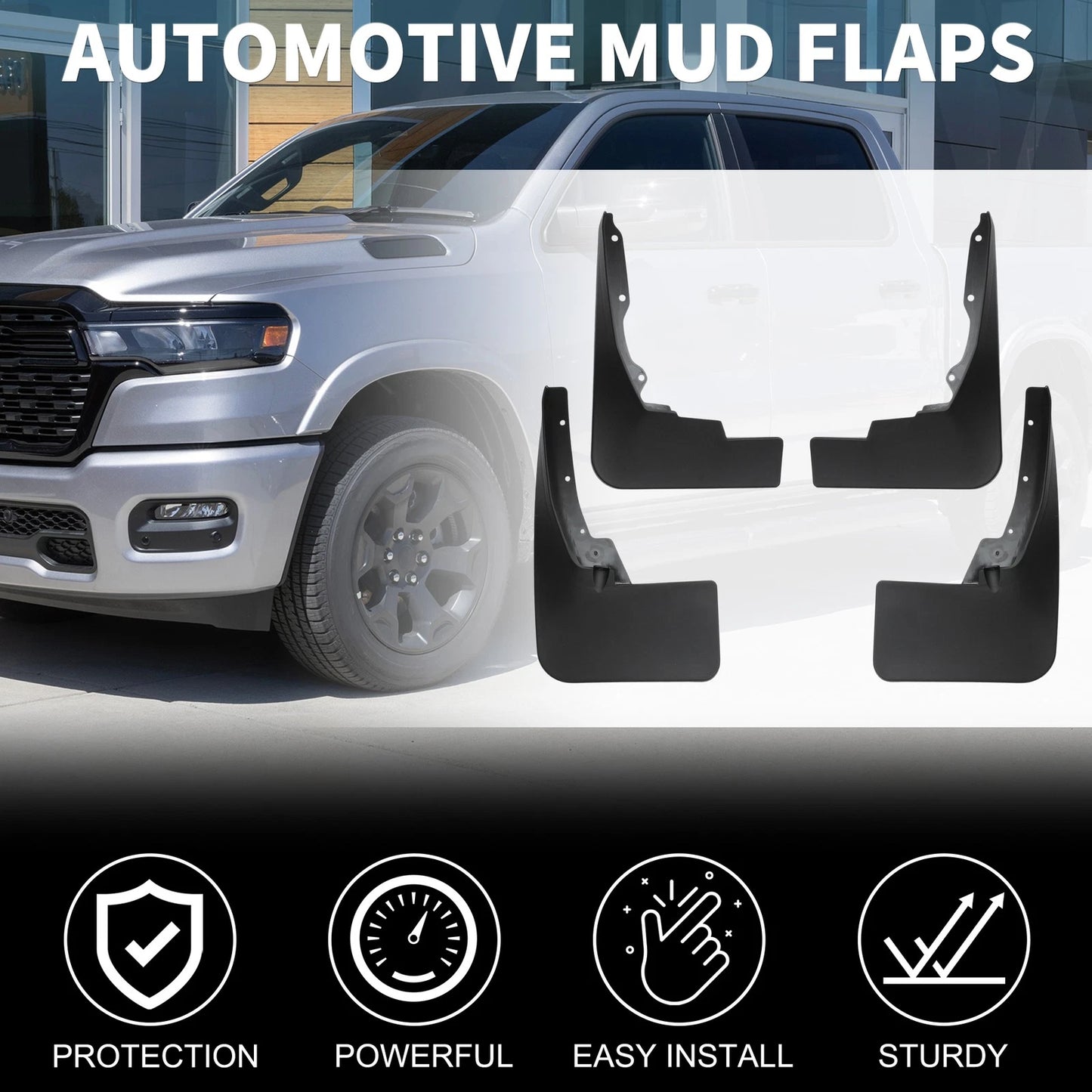 Mud Flaps Kit for Dodge Ram 1500 Splash Guards No-Drill (2019-2024)