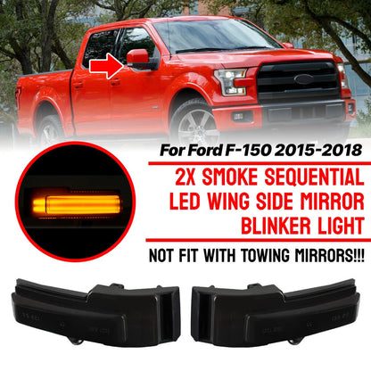 Smoke Dynamic Side Wing Mirror Turn Signal Light Lamp for Ford F-150 (2015–2018)