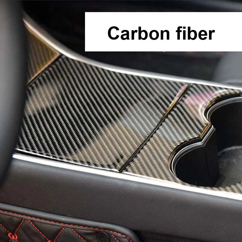 3pcs Carbon Fiber Center Console Cup Holder Wrap Trim fit For Tesla Model 3