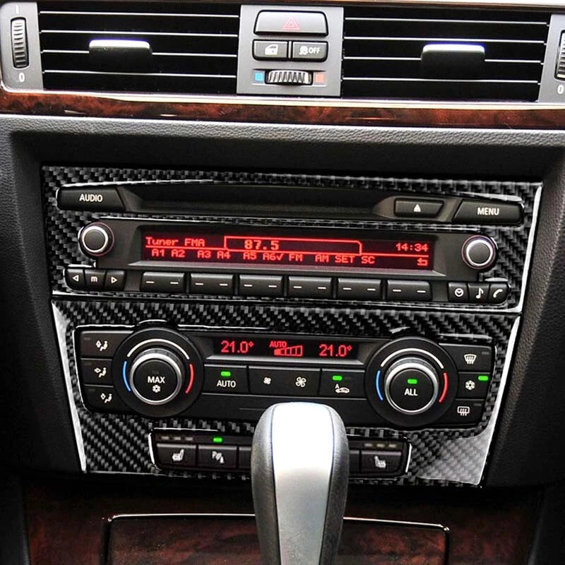 Carbon Fiber Center Console CD Player Panel Cover Trim fit For BMW 3 E90 05-12