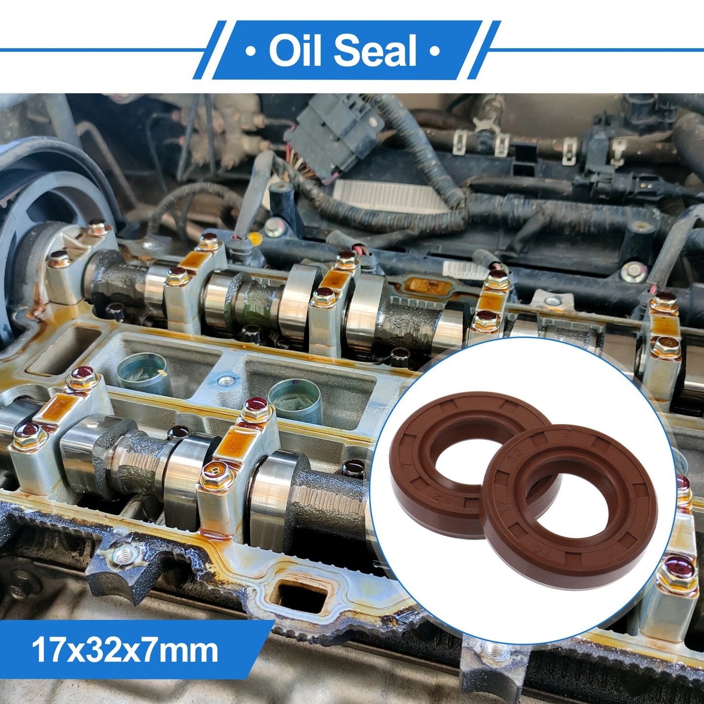 Oil Seal 17x32x7mm 2 x Seal Ring Rotary Shaft Seal FKM Rubber Brown