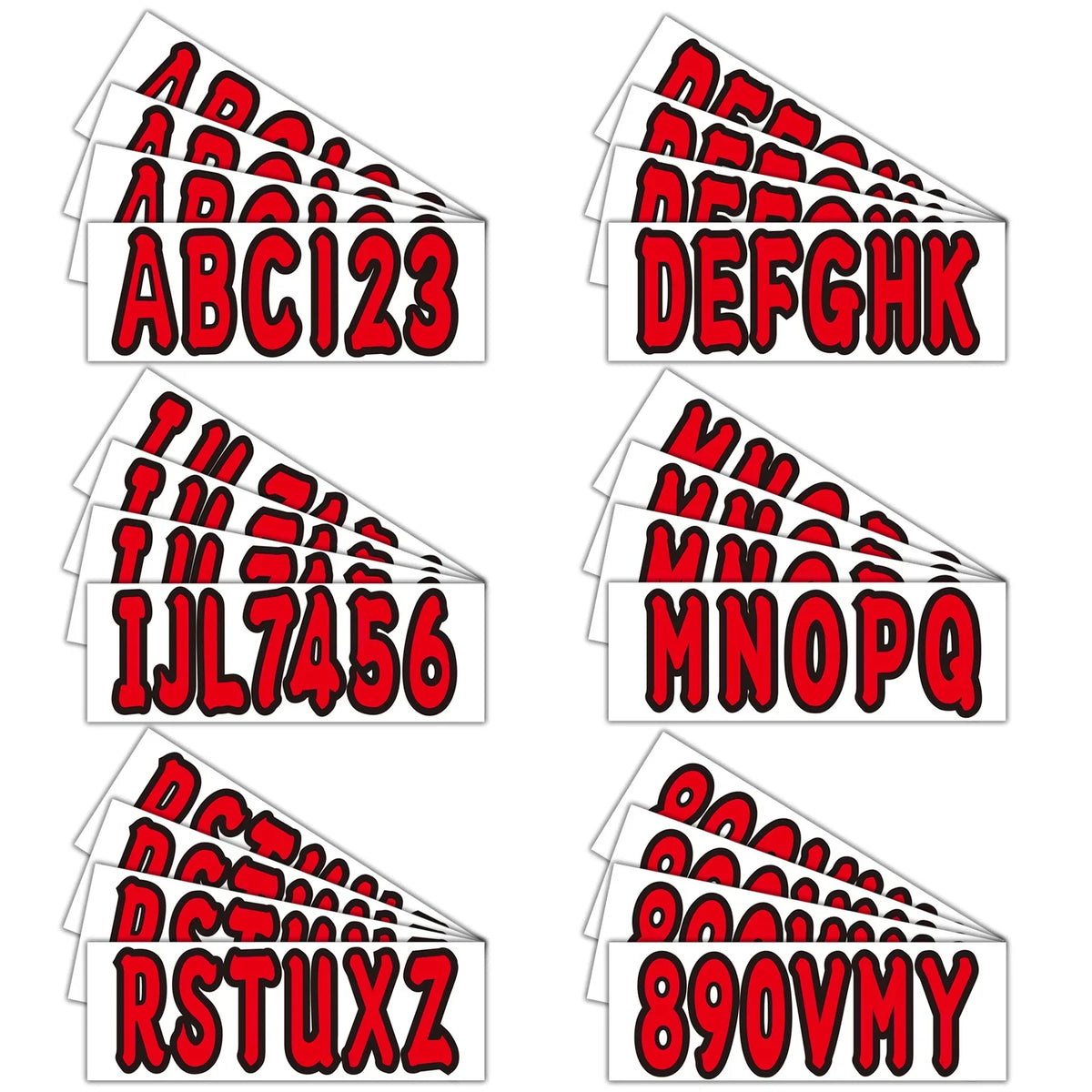 Boat Registration Decals A-Z/0-9 Red Set