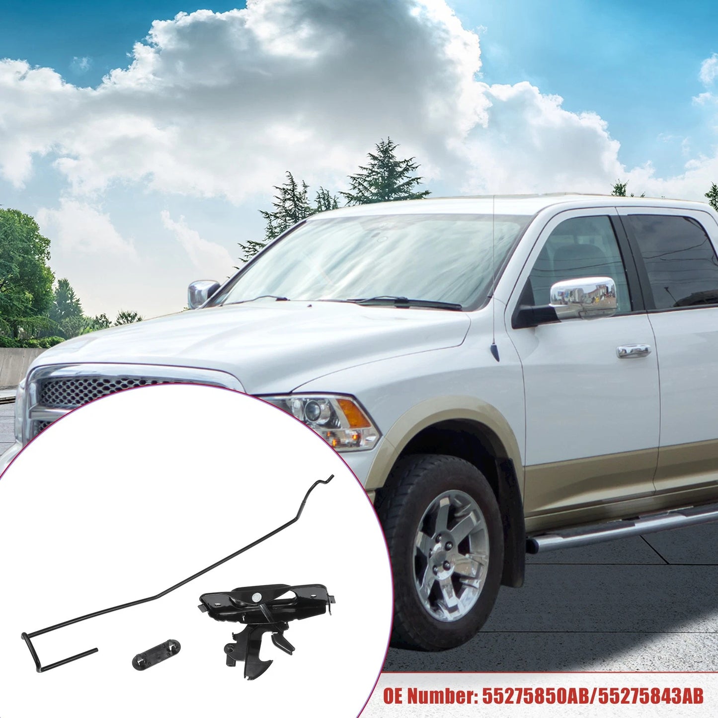 1 x Set Hood Latch Rod Release Handle and Retainer Clip Set for Dodge Ram
