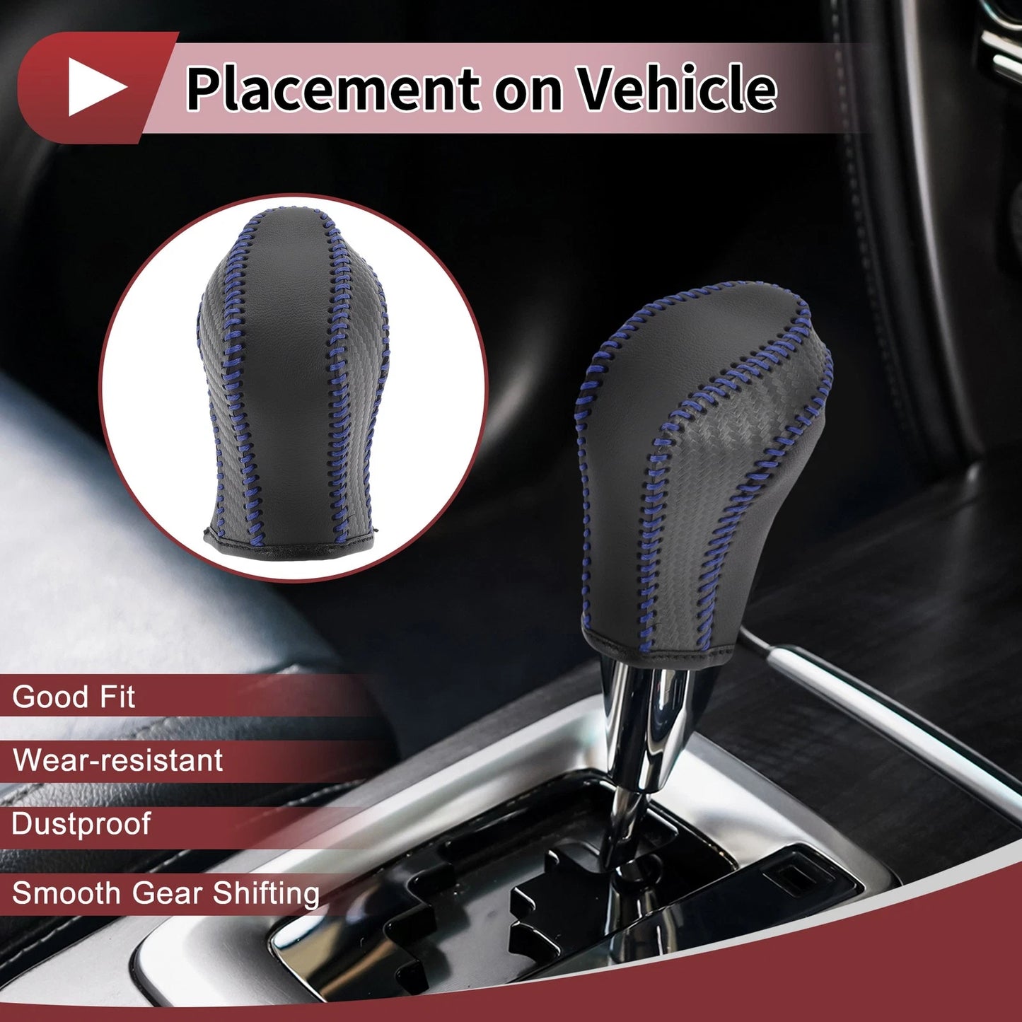 Car Gear Shift Knob Cover 1 Pc for Nissan Maxima (2016-2023) Blue Faux Leather