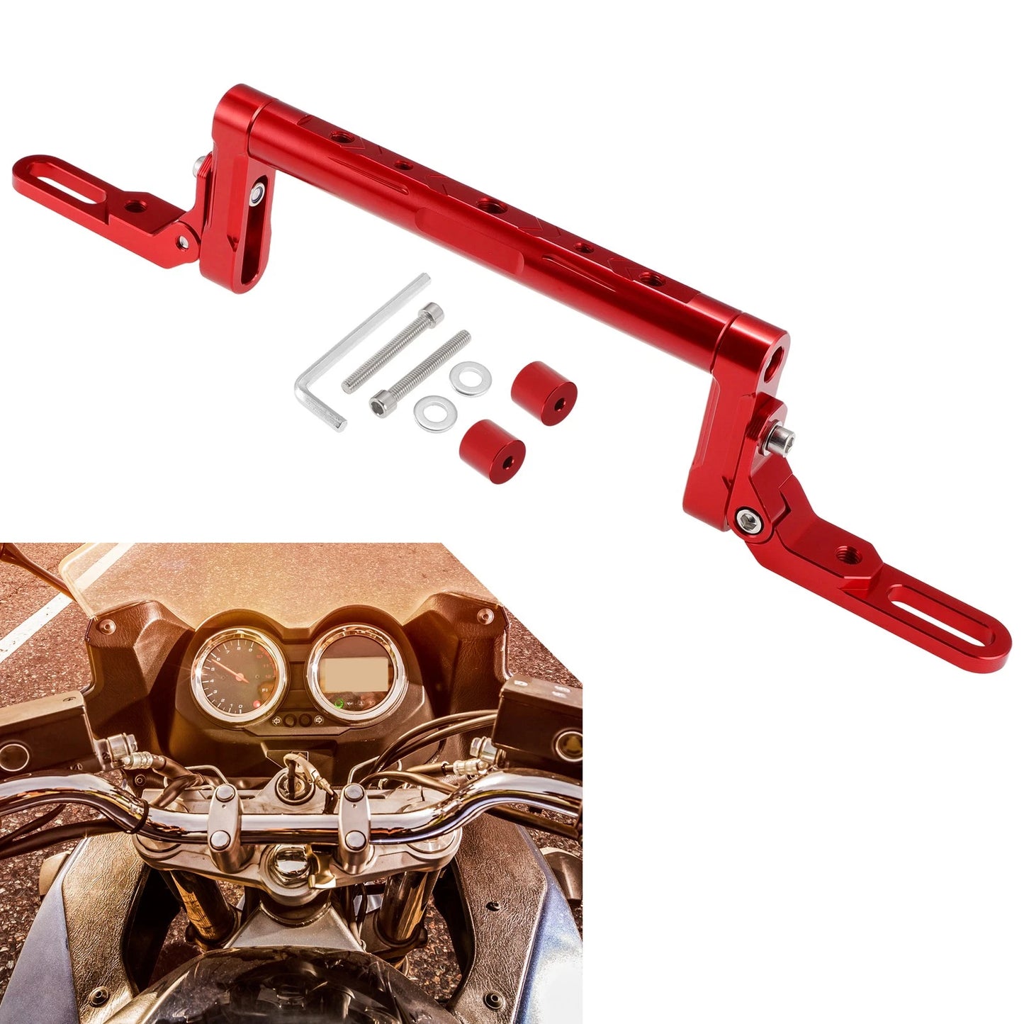 Balance Handle Bar Extender Bracket Center Hole Red 1Set for Motorcycle