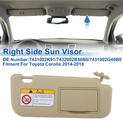 Right Side Sun Visor Beige for Toyota Corolla (2014–2018)