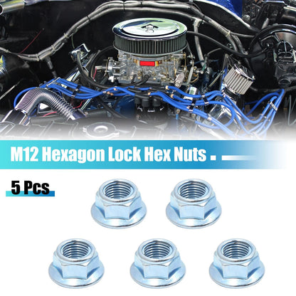 Lock Nut Fasteners / 5pcs M12 Hex / Metal for Cars & Motorcycles