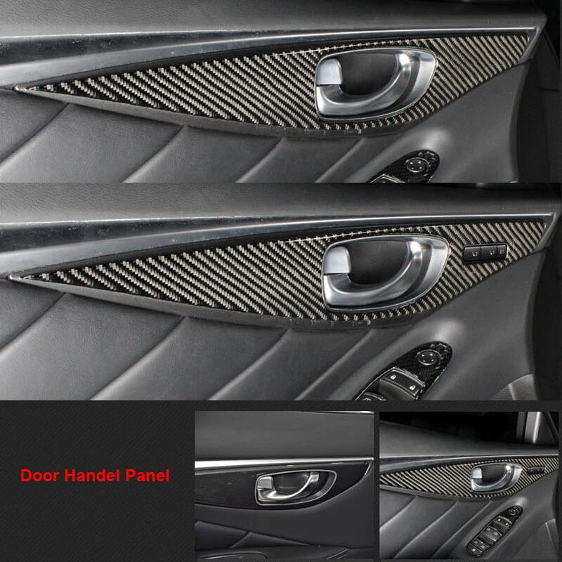 Carbon Fiber Interior Door Handle Panel Cover Trim fit for Infiniti Q50 14-19