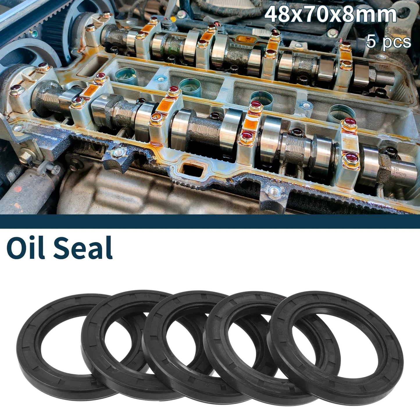 Oil Seal Rotary Shaft Seal NBR Rubber 48x70x8mm Black 5 x