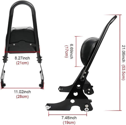 Black Passenger Backrest Sissy Bar Cushion Pad for Harley Sportster XL883 XL1200