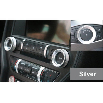 Silver AC Adjust Button Headlight Knob Cover Ring fit For Ford Mustang 2015-2018