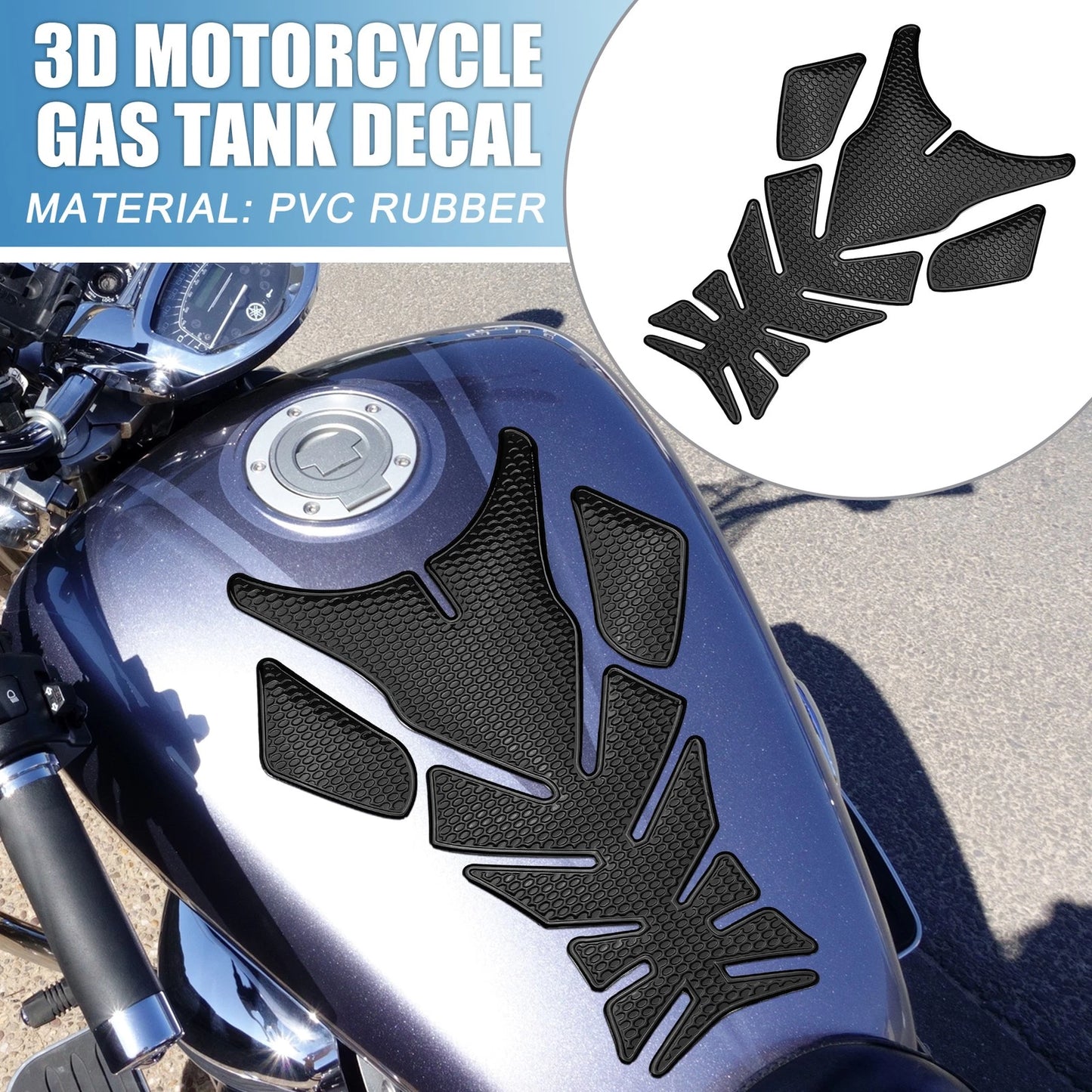 Universal 3D Motorcycle Gas Tank Decal 7.76x5.63in Gas Tank Sticker Black for Motorcycle