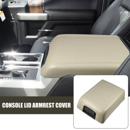 Center Console Lid Armrest Cover for Ford F-150 (2015-2023) Beige Faux Leather
