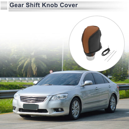 Brown Black Faux Leather Gear Shift Knob Cover for Toyota Camry (2019-2022)