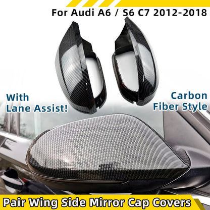 Carbon Fiber Style Side Wing Mirror Caps Covers for Audi A6/S6 C7 (2012–2018)