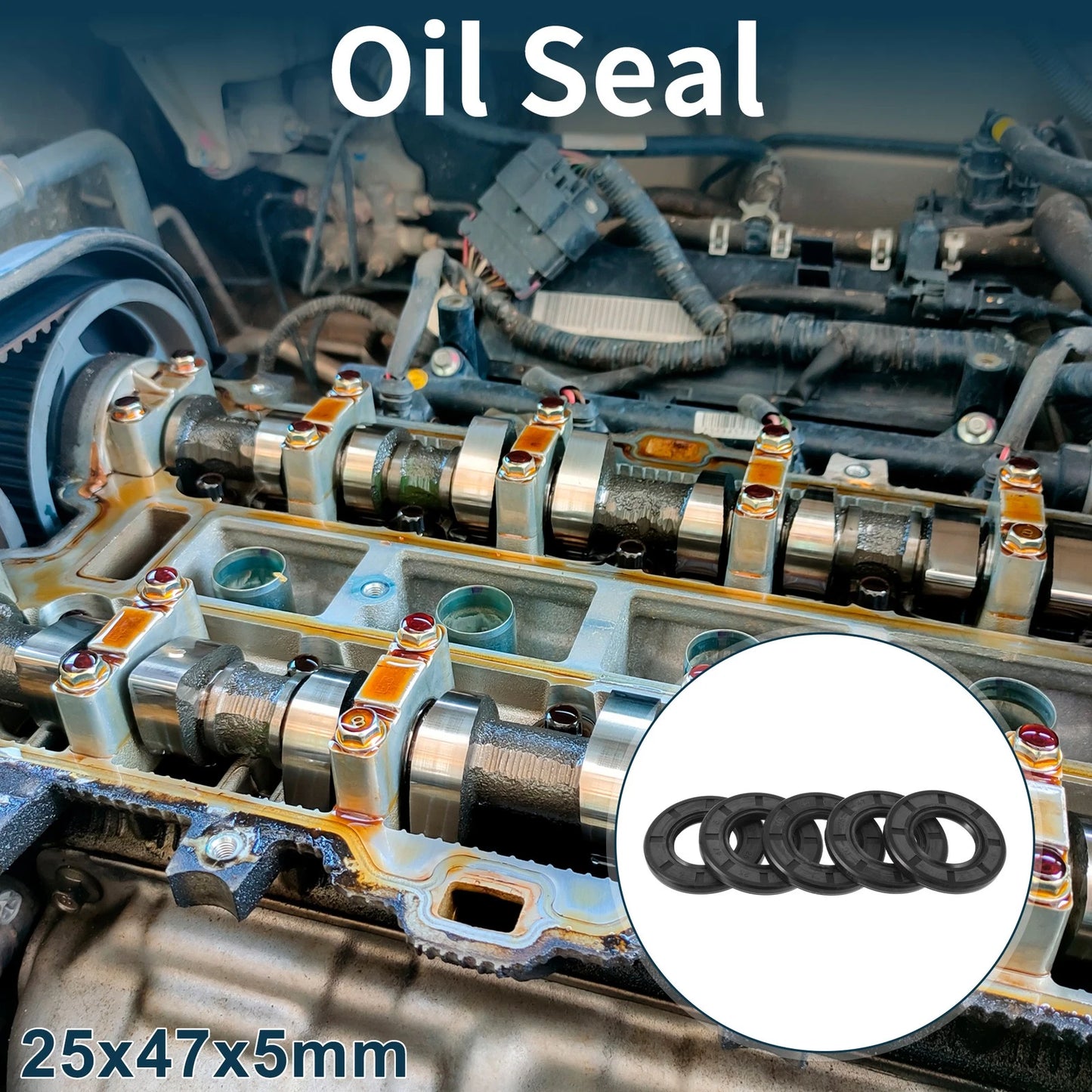 Oil Seal / 25x47x5mm / Rotary Shaft Seal NBR Rubber Black 5Pcs for Car