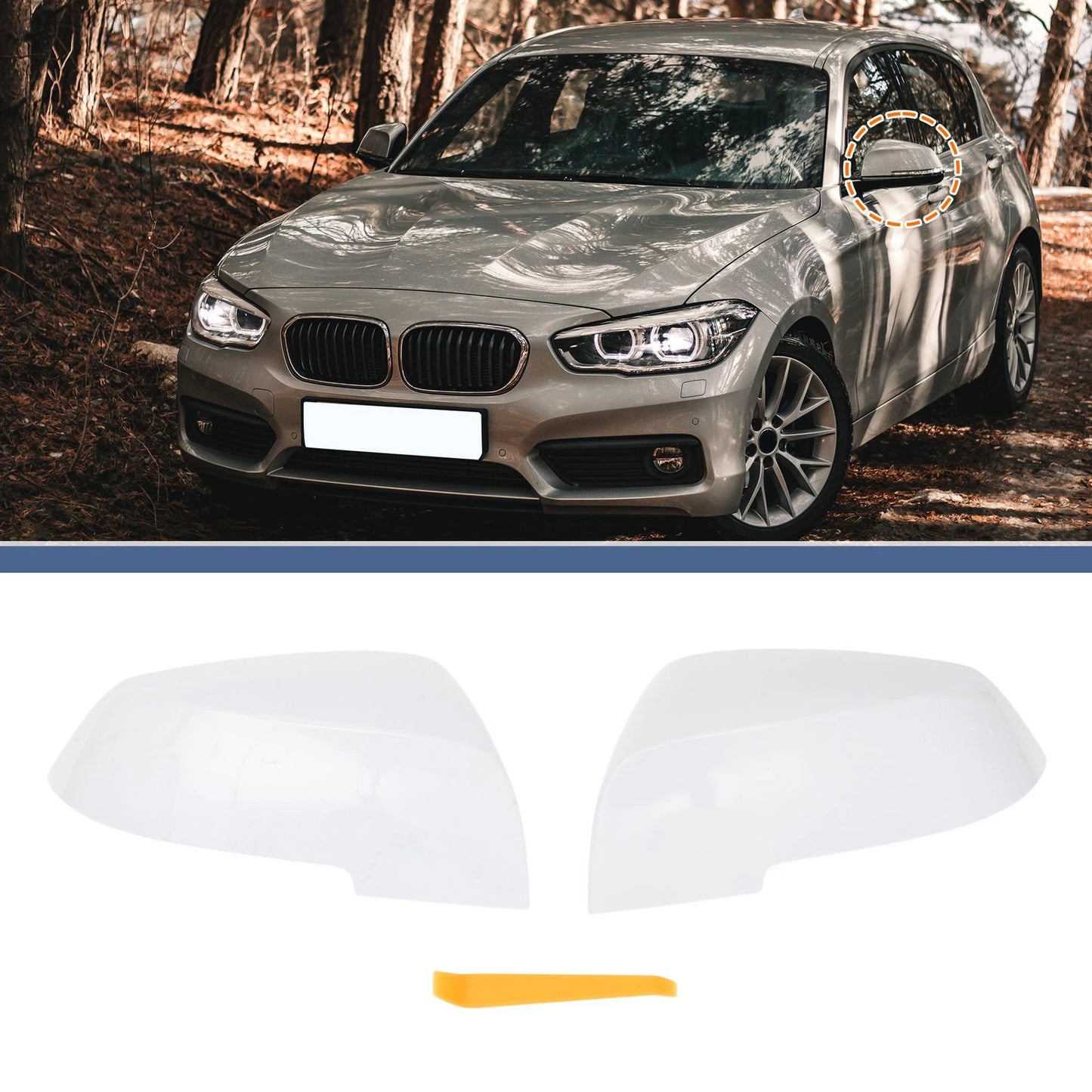 White Left Right Mirror Cover Cap for BMW 1 Series Hatchback (2004-2013)