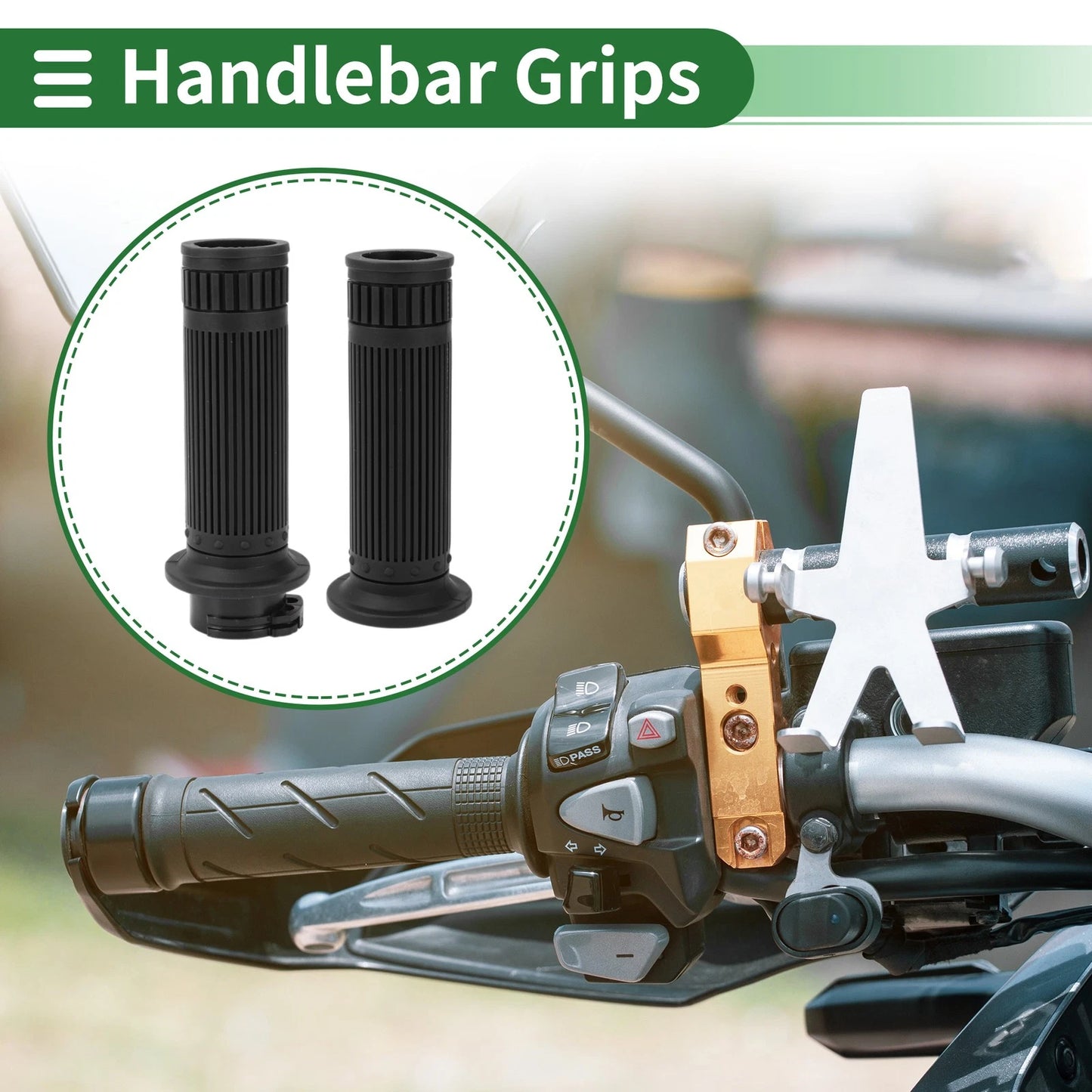 25mm Motorcycle Hand Grips Cover Kit Handlebar Grips TPU Black Stripe Pattern