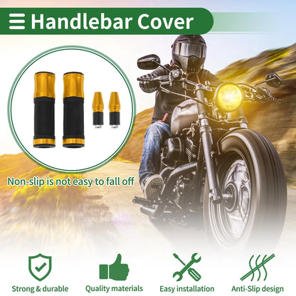 Motorcycle Hand Grips Cover Handlebar End Grips Gold Tone Rubber for Motorcycle