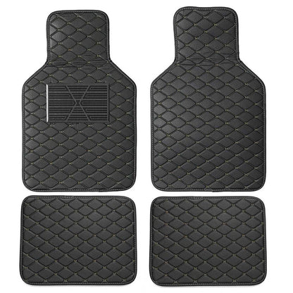 4 x Car Floor Mats Waterproof PU Leather Black & Beige