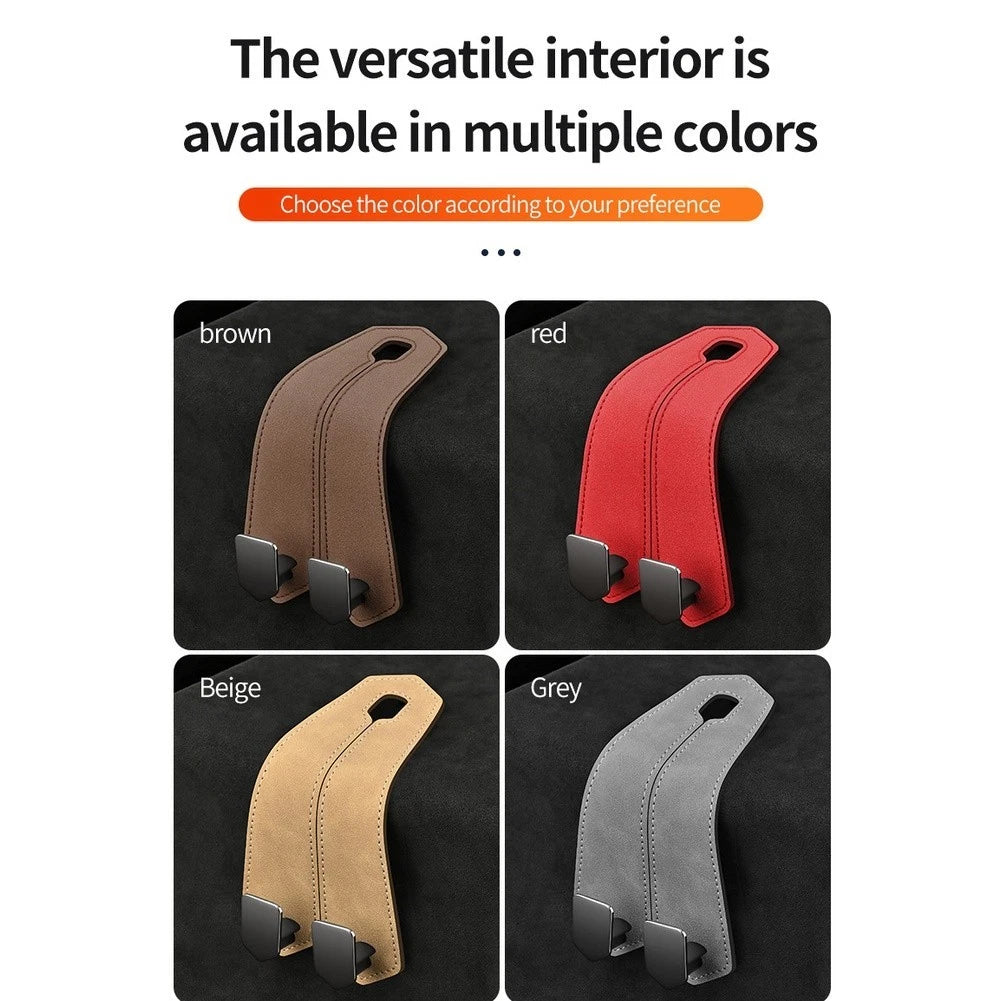 Dual Hook Car Seat Organizer with Suede Finish and Phone Stand Feature