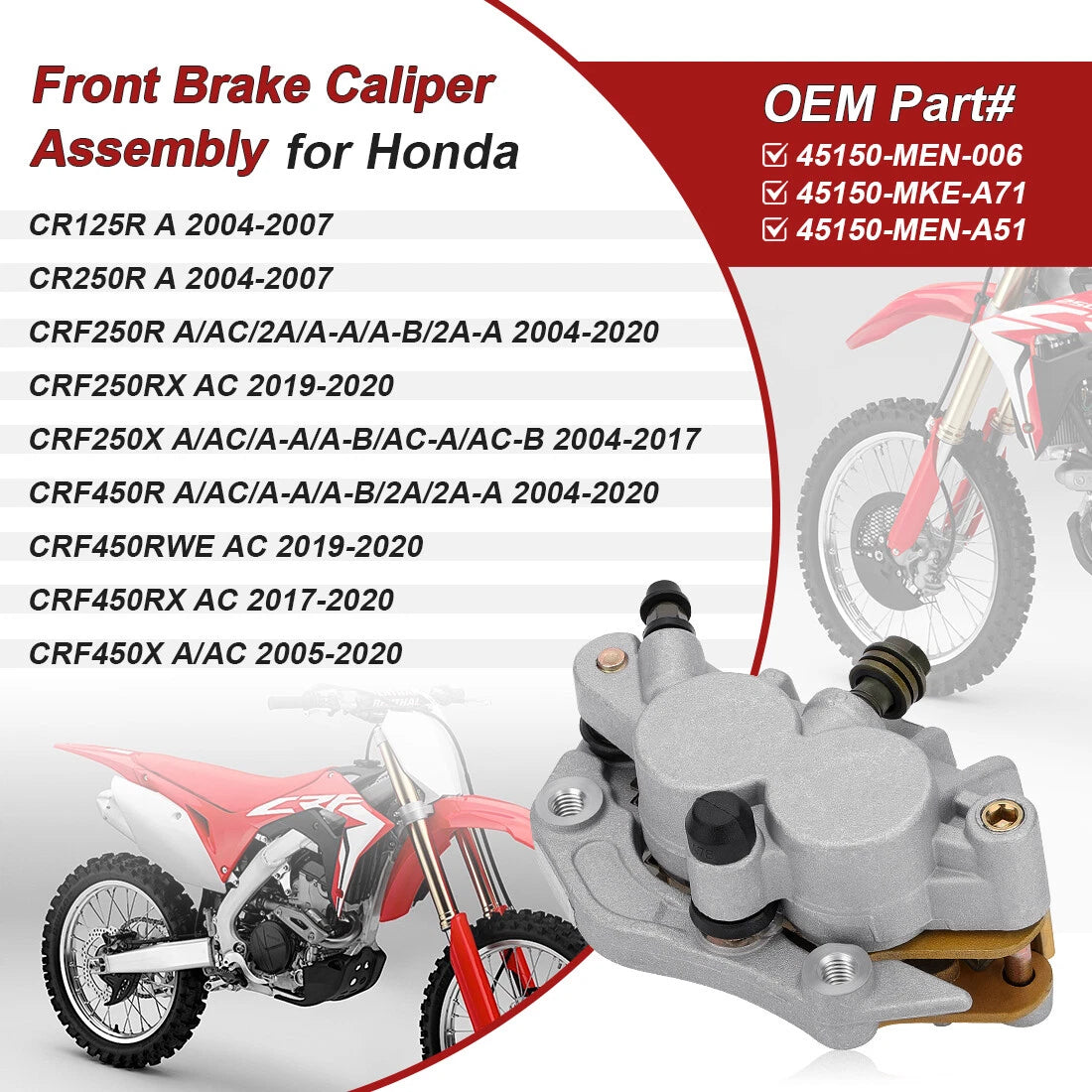Front Brake Caliper w/Pads for Honda CRF250 (2004–2020)