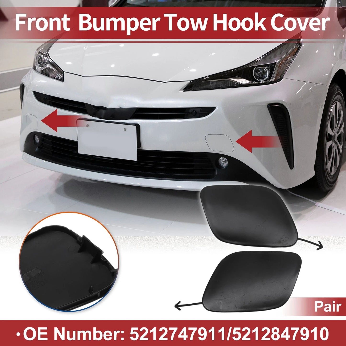 Tow Hook Cover Cap 1 Pair for Toyota Prius (2019-2022) Black