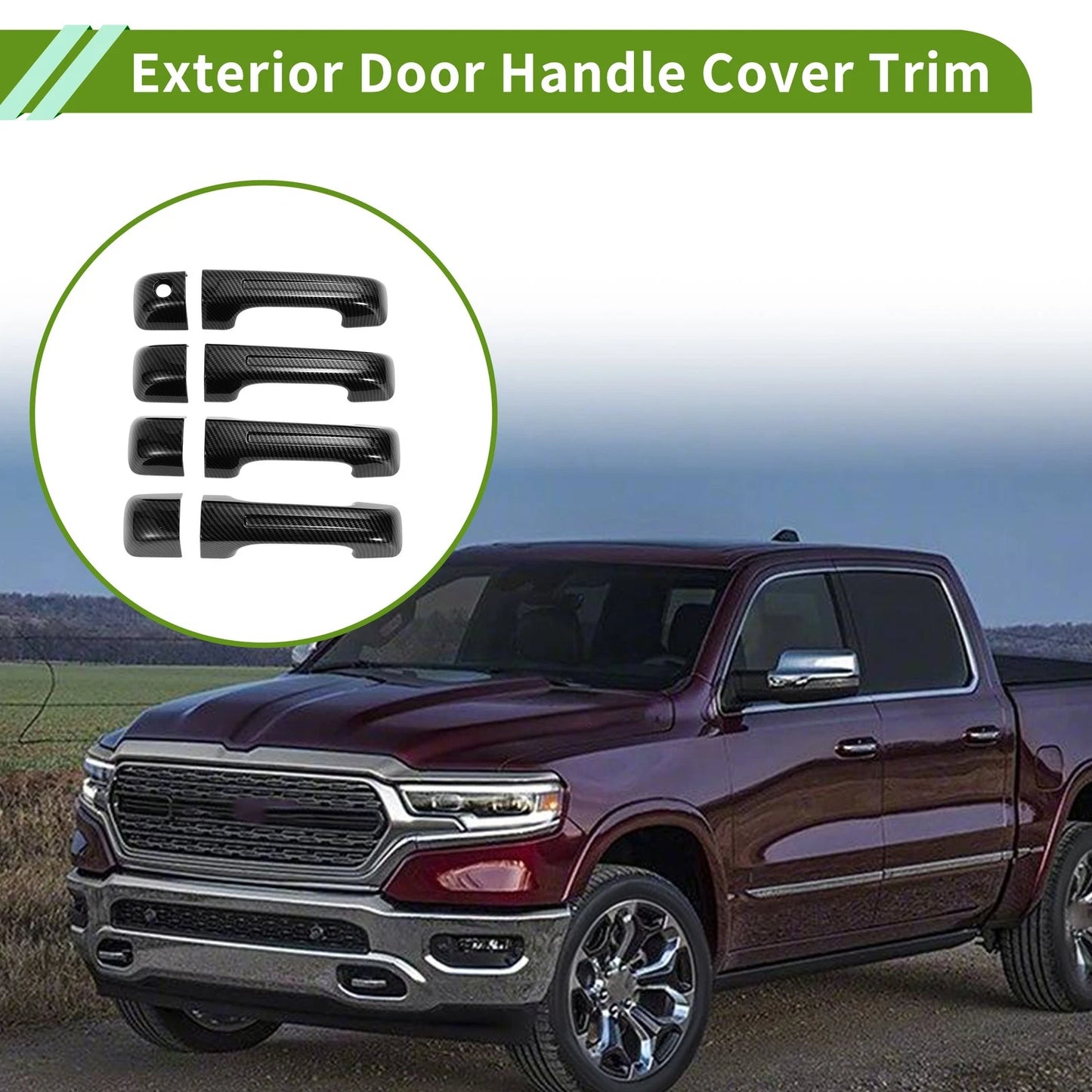 Exterior Door Handle Cover Trim for Dodge Ram 1500 (2019-2024) Carbon Fiber