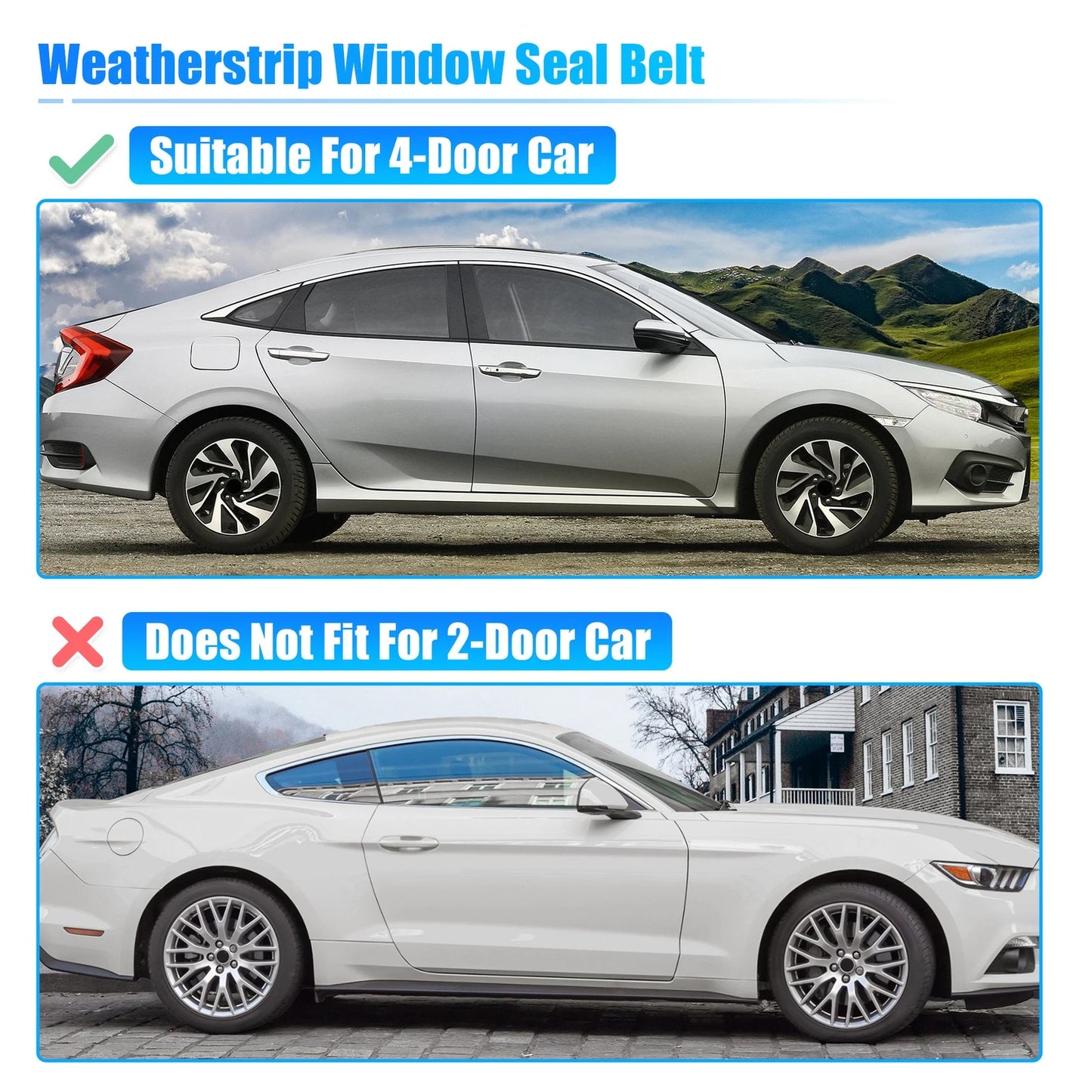 4pcs Weatherstrip Window Trim Seal for Honda Civic (2016-2021)