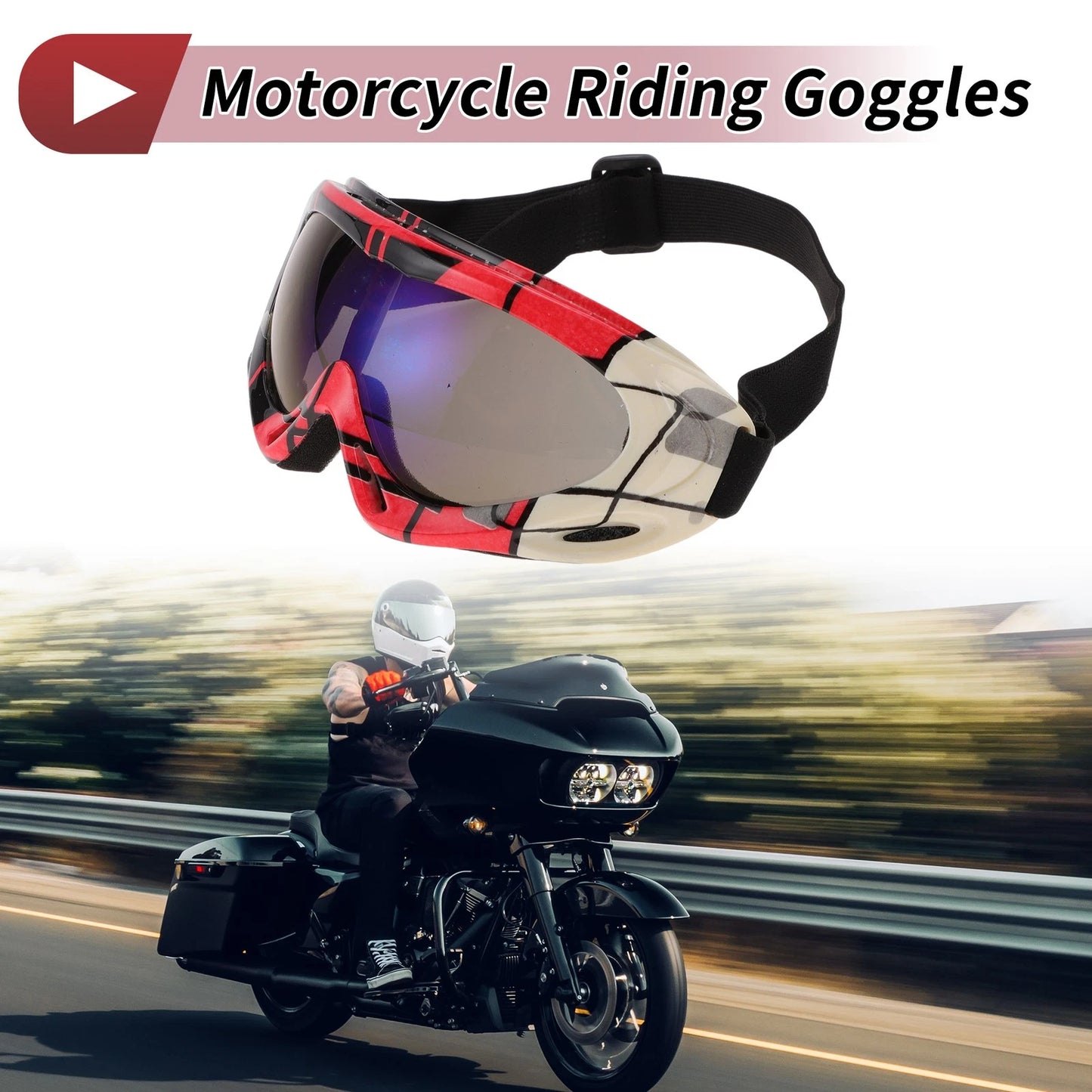 Motorcycle Riding Goggles Blue Purple Lens Red Black Frame PC TPU