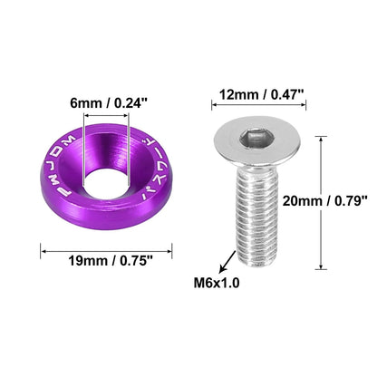 8pcs Purple M6 Quick Release Fastener Bumper Mudguard Washer Bolt for Car/Motorcycle
