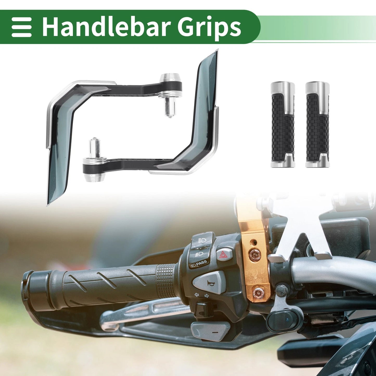 7/8" 22mm Hand Grips End Covers for Motorcycle Rubber Silver Tone