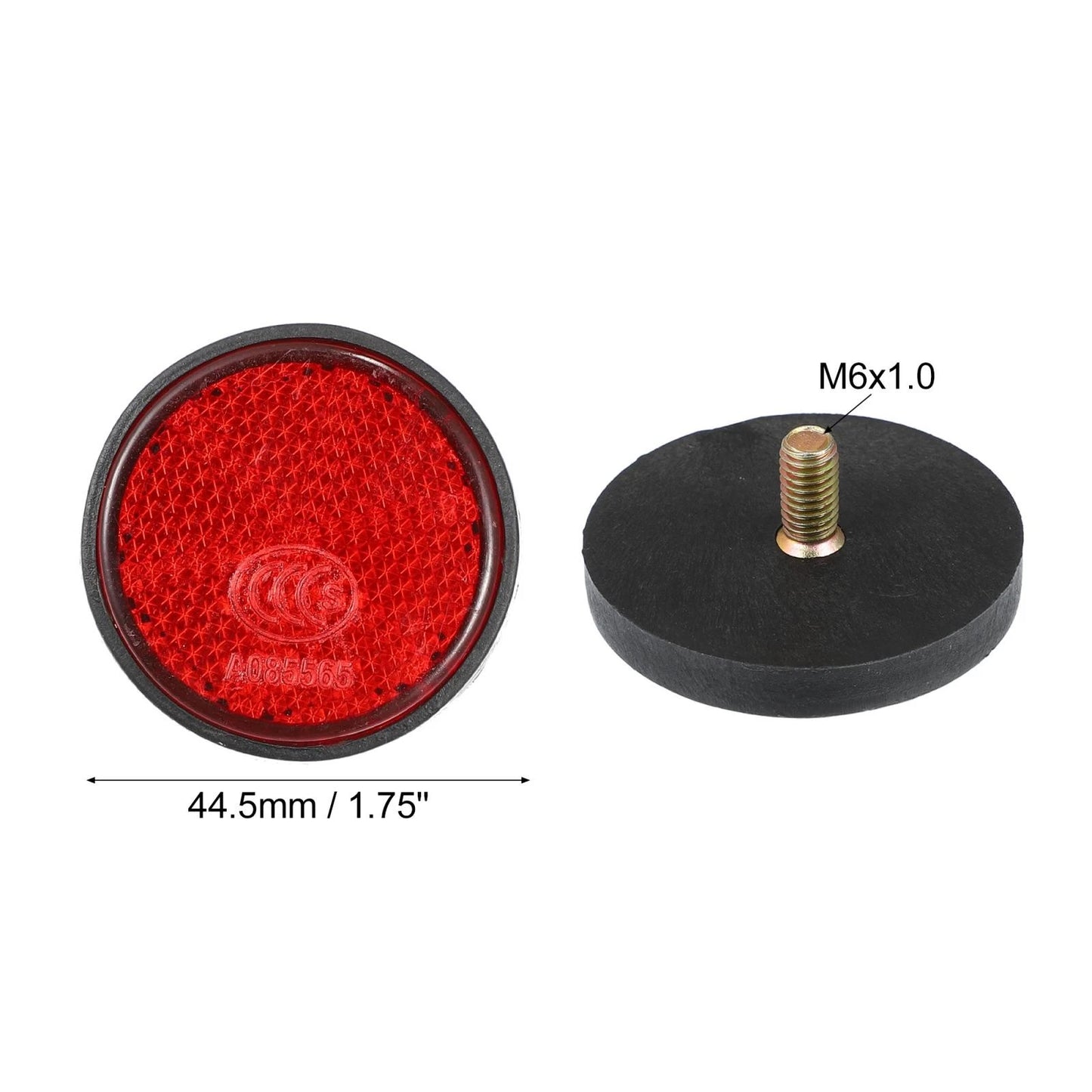 4pcs Motorcycle M6x1.0 Red Universal Screw Mount Round Warning Reflector 44.5mm