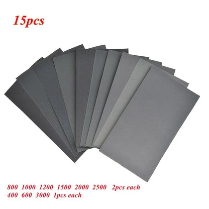 400/600/800/1000/1200/1500/2000/2500/3000 Grit Sandpaper Wet/Dry 15 Pieces