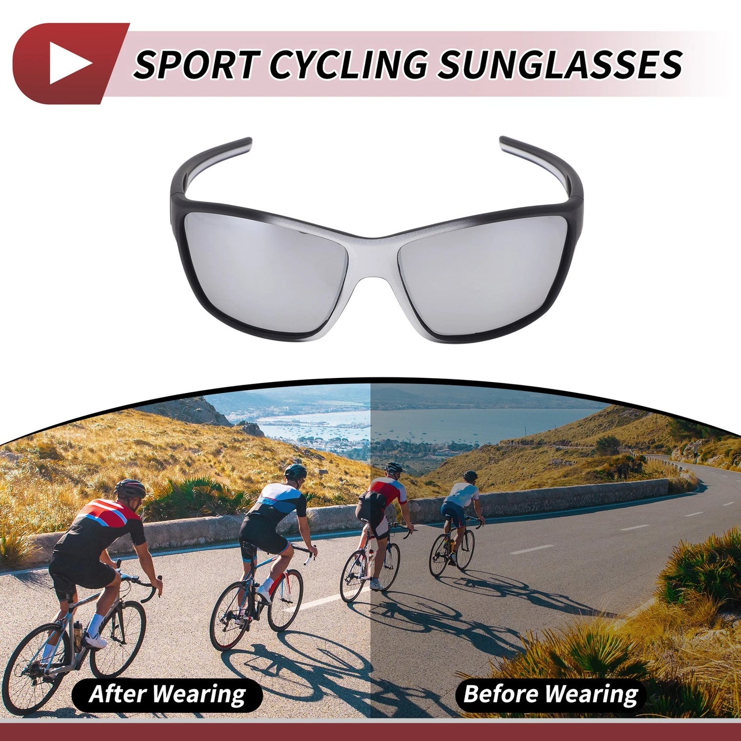 Set Motorcycle Riding Goggles Silver Tone Gray Lens Black White Frame PC UV400