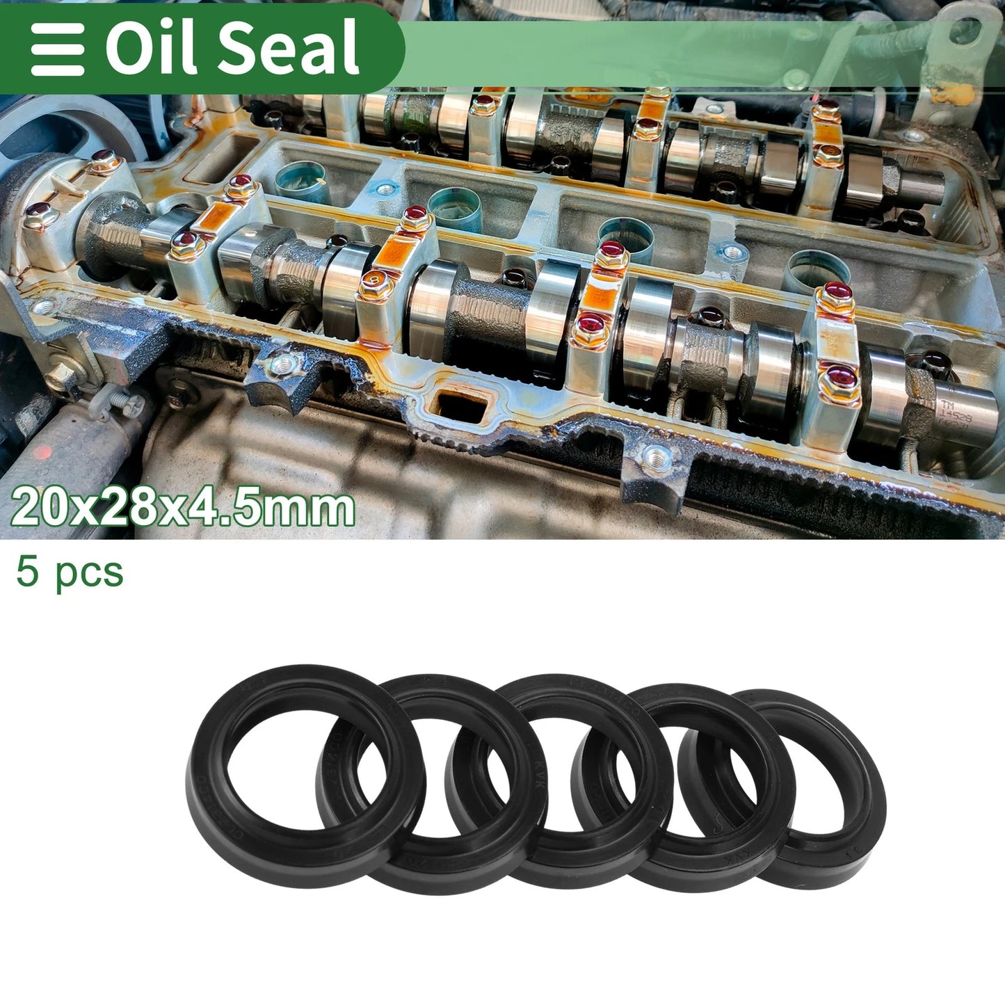 Oil Seal 5 Pcs Rotary Shaft Seal NBR Rubber 20x28x4.5mm Black for Car