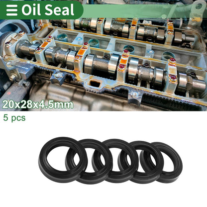 Oil Seal 5 Pcs Rotary Shaft Seal NBR Rubber 20x28x4.5mm Black for Car