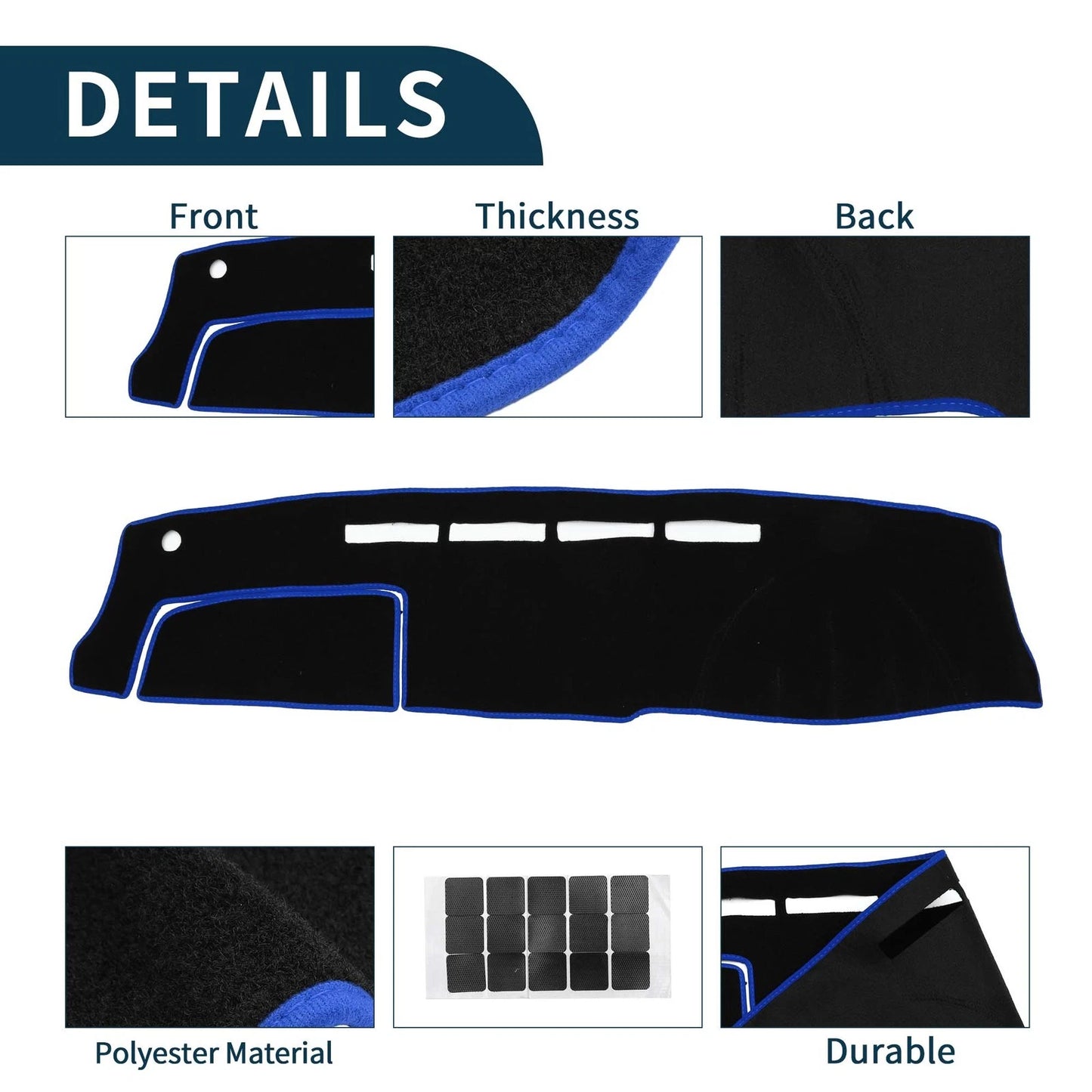 Dashboard Cover Mat for Toyota Hiace (2004-2024) Black Blue 1 Set