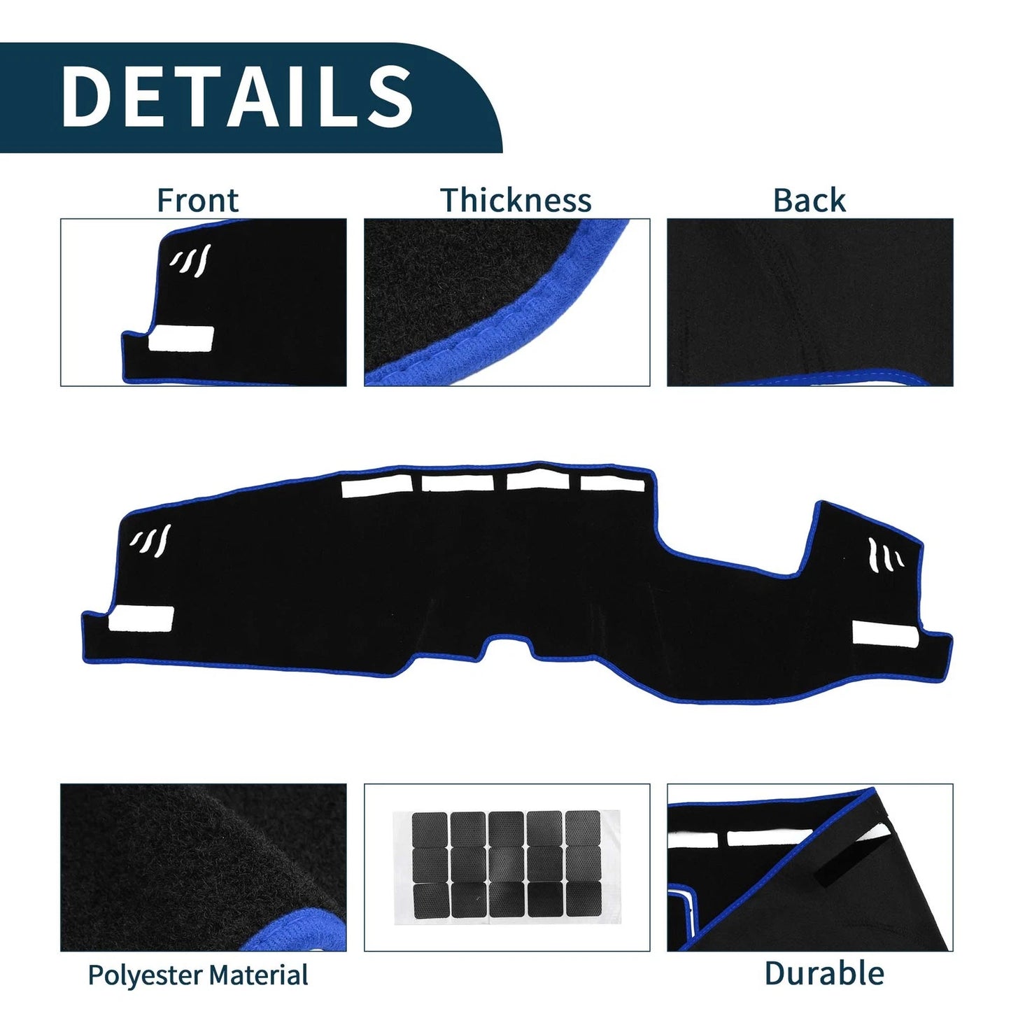 Dashboard Cover Mat for Toyota Harrier 80 (2005-2013) - Black Blue 1 Set