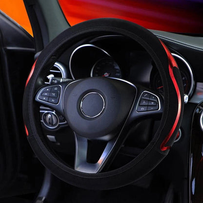 15" Universal Elastic Steering Wheel Cover Anti-Slip PU Leather for Car