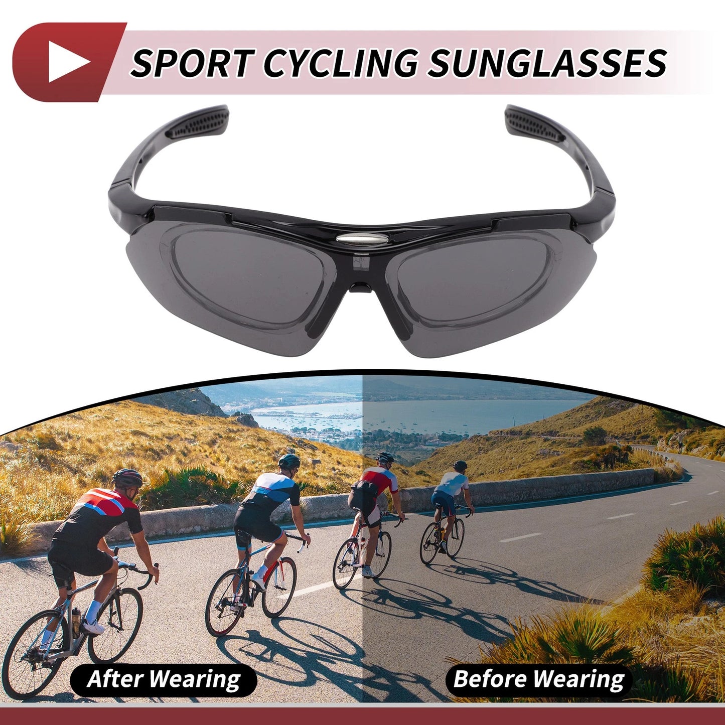 Set Motorcycle Riding Goggles Dark Gray Lens Black Frame PC Cycling Sunglasses