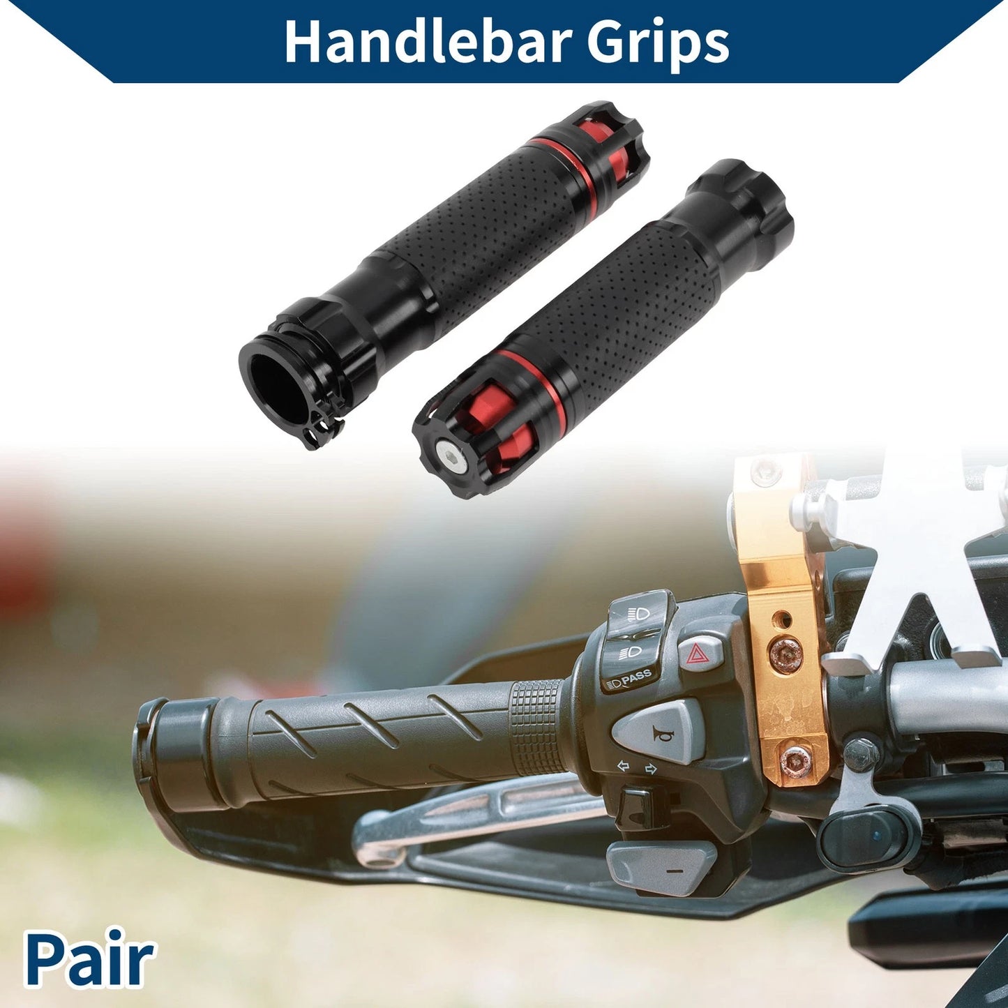 23 x 23 mm Motorcycle Hand Grips Cover Aluminum Alloy Handlebar Grips Black Red