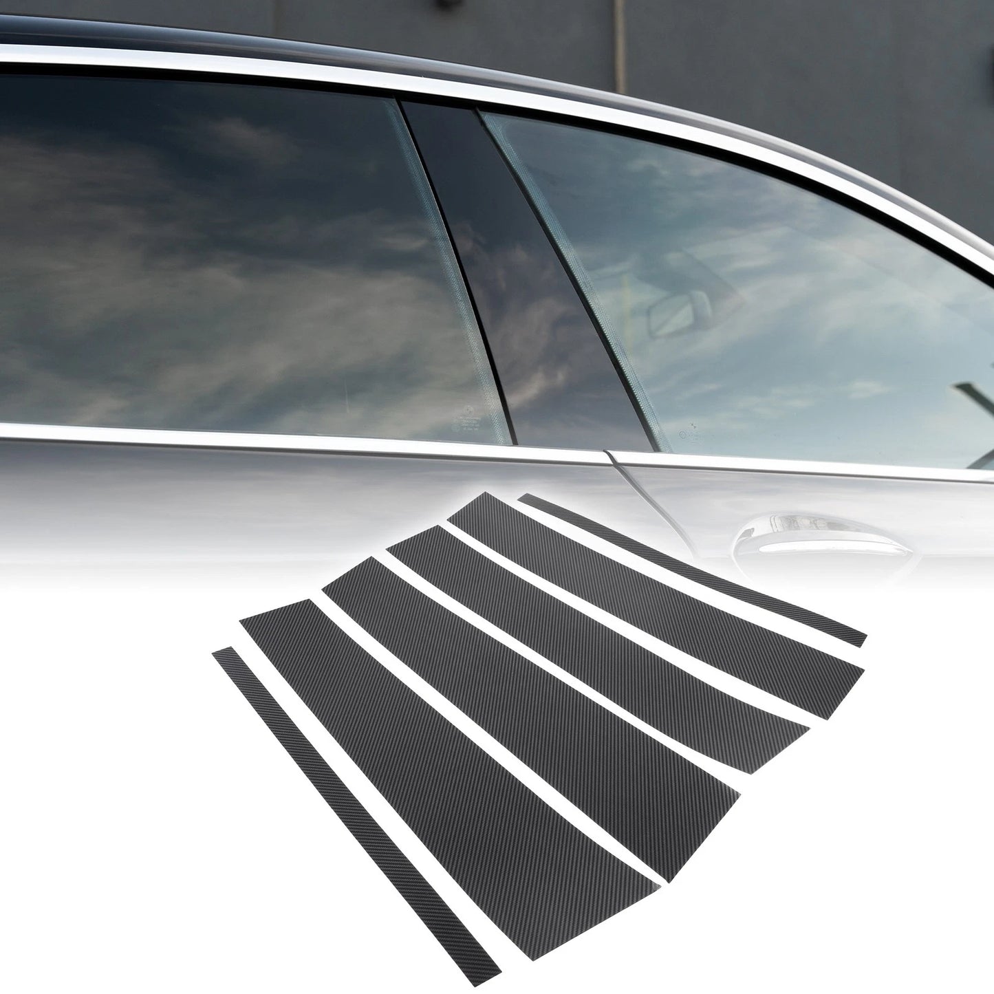6pcs Black Carbon Fiber Car Pillar Window Trim Covers for Nissan Titan (2004-2015)