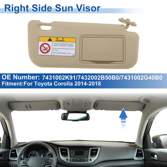 Right Side Sun Visor Beige for Toyota Corolla (2014–2018)