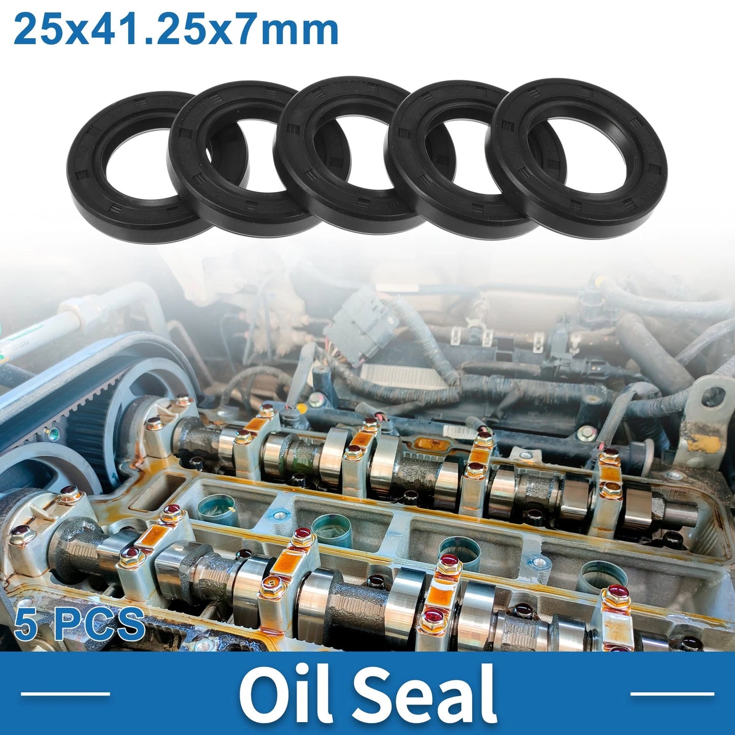 Oil Seal 25x41.25x7mm Rotary Shaft Seal Black Nitrile Rubber 5 Pcs