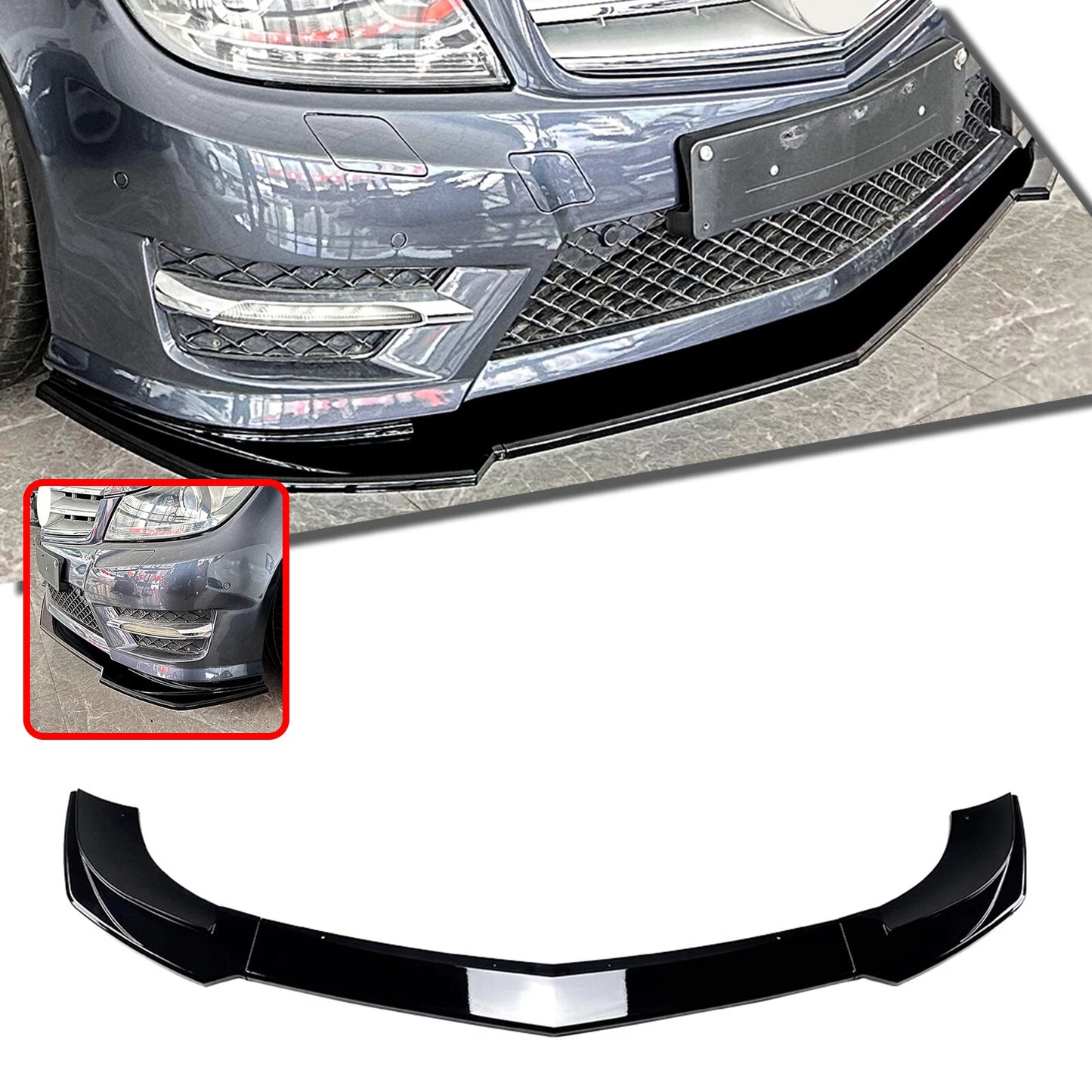 Front Spoiler Lip Splitter for Benz W204 S204 AMG Line (2011-2014) Black