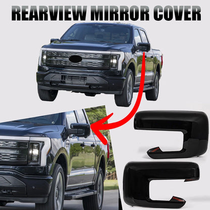 Gloss Black Side Door Mirror Cover Cap for Ford F150 2021-2024 with Signal Hole