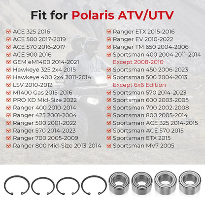 Front & Rear Wheel Bearings Kit for Polaris Ranger 570 Ranger XP 570 Crew (2014–2023)